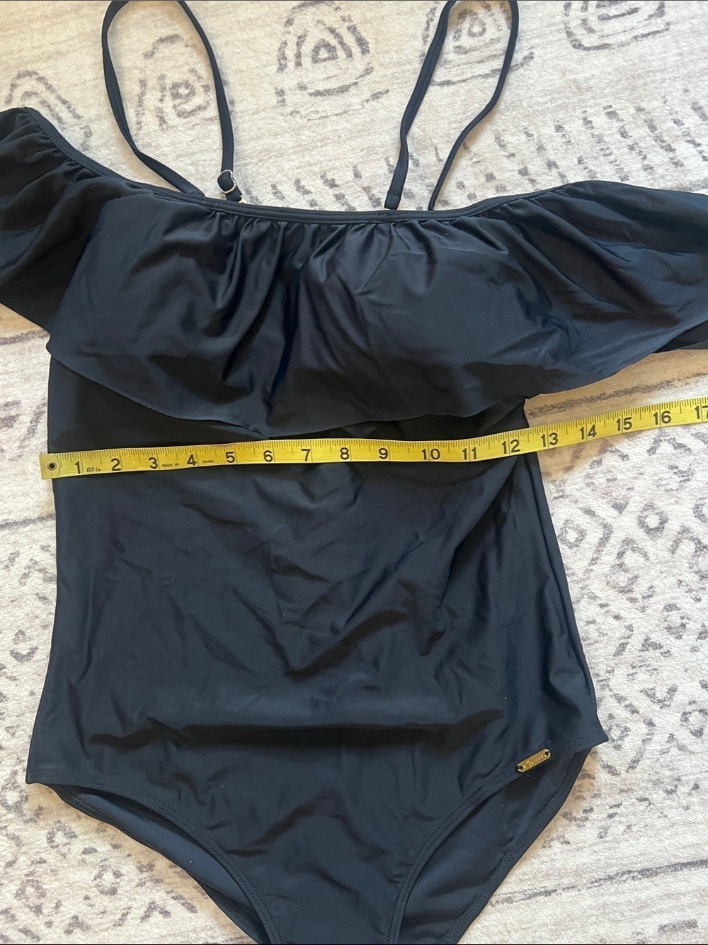 Black Ruffle One-Shoulder Swim One-Piece - Picture 7 of 9